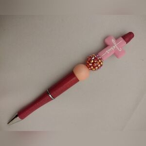 Pink Beaded Pen with Cross Topper